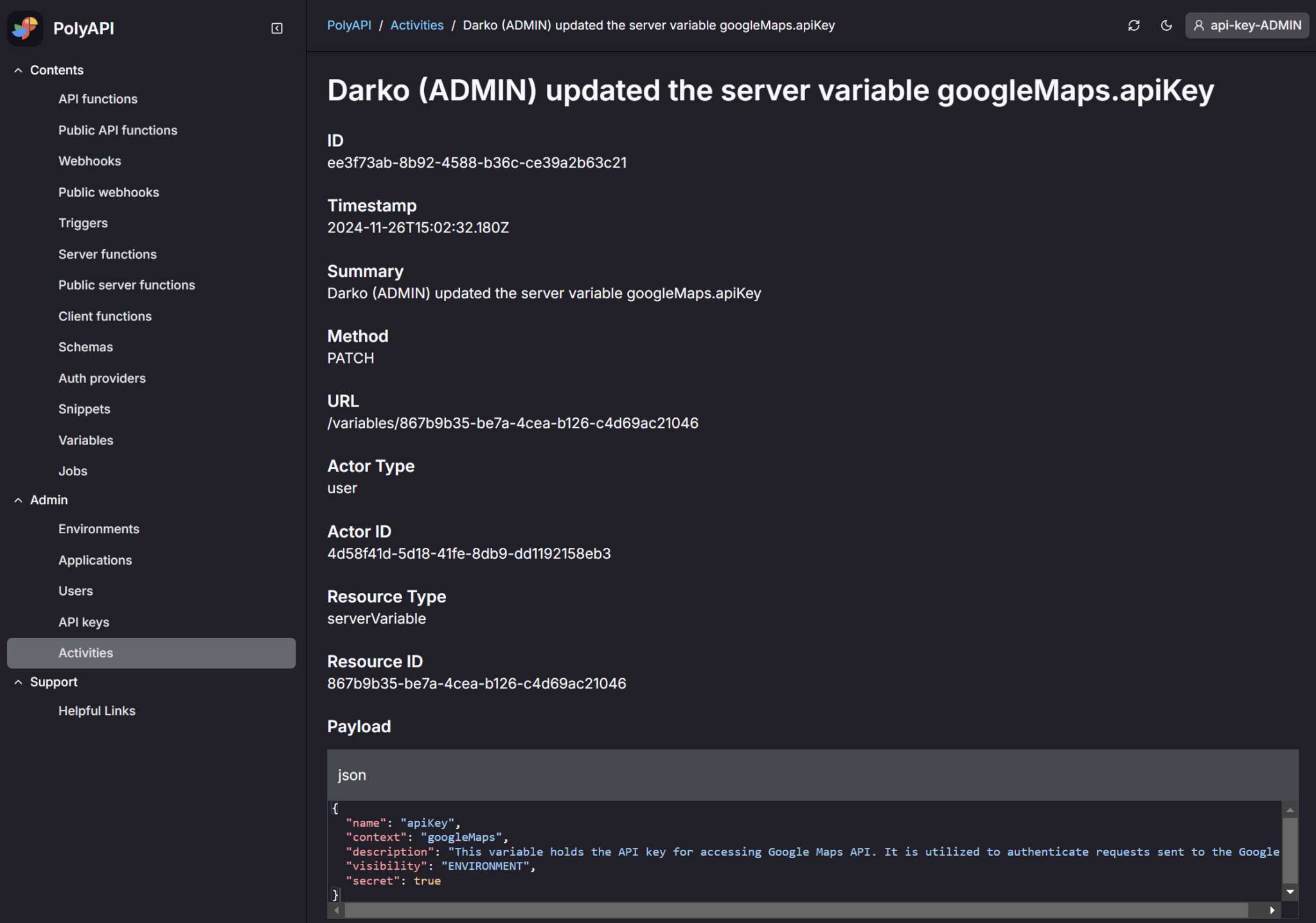 Variables and Triggers in Activity History - PolyAPI